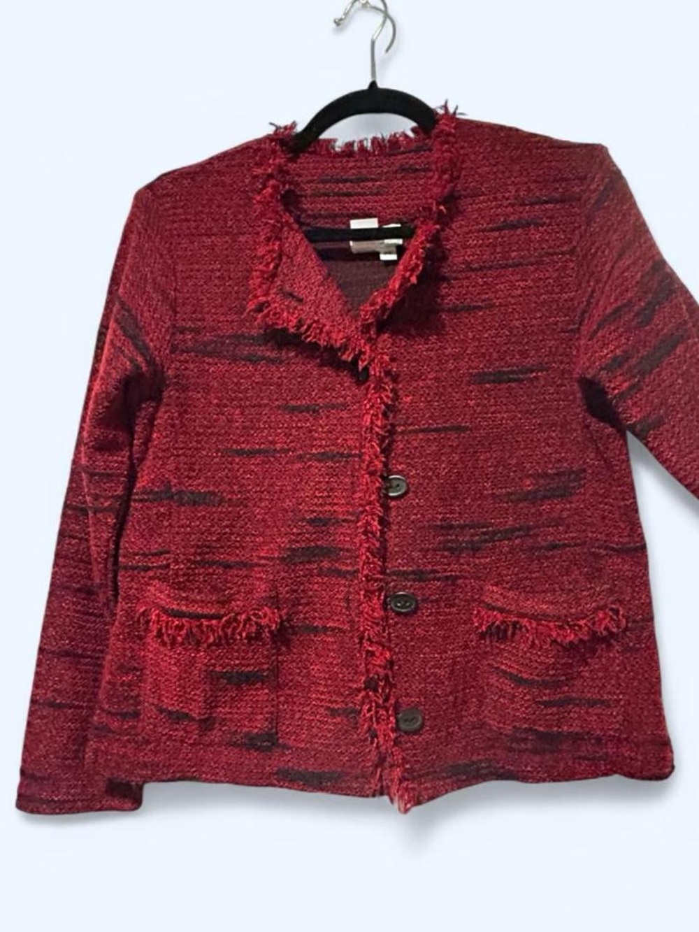 Coldwater Creek Marled Fringe Knit Sweater Jacket - Petite Small